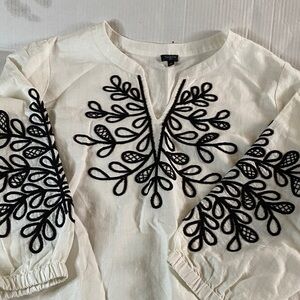 Talbots Black and Cream Embroidered Blouse